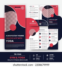 Gym Tri-fold Brochure Design Template, Fitness Cover Page, And Brochure Yoga Flyer Design Template. 