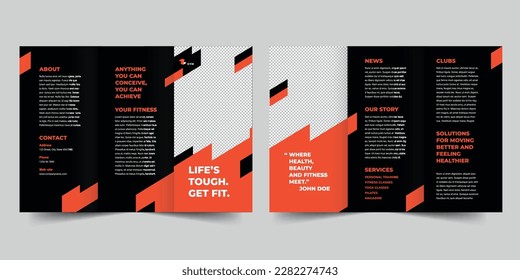 Gym trifold brochure template. A clean, modern, and high-quality design tri fold brochure vector design. Editable and customize template brochure