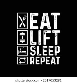 Gym t-shirt design. Eat sleep gym repeat design. trainer retro t shirt design. Gymnastic t shirt designs, motivational quote t shirts, Print for posters, clothes, advertising