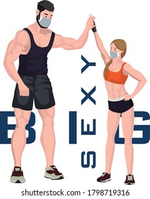 Gym tutor couple highfive illustration