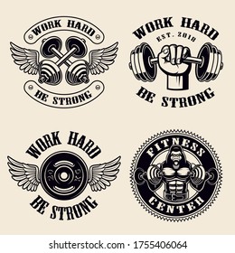 Gym vector badges isolated on the white background.