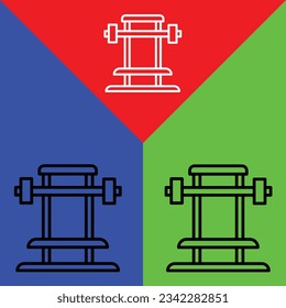 Gym Vector Icon, Outline style, isolated on Red, Blue and Green Background.