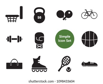 Gym vector icons set with biceps, barbell and kettlebell. Thirteen simple icons