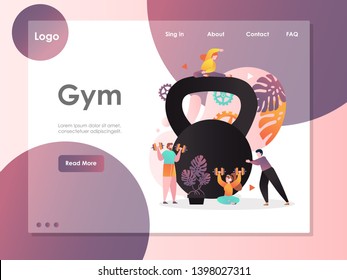 Gym Vector Website Template, Web Page And Landing Page Design For Website And Mobile Site Development. Fitness Gym Services, Powerlifting, Bodybuilding Concept