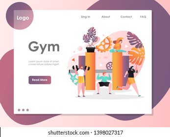 Gym vector website template, web page and landing page design for website and mobile site development. Fitness gym, weighlifting, bodybuilding concept.