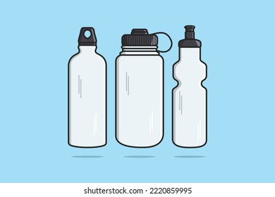 Recogida de botellas de agua de gimnasio con ilustración de icono del vector de correa de transporte. Concepto de diseño de iconos de objetos de bebida, botella de gimnasio, botella de agua de la escuela, agua potable, matraz de fitness, botella de agua deportiva,