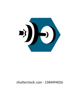 Gym weightlifting and fitness sport club logo, retro style vector emblem. With barbell.