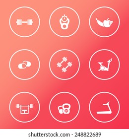 Gym white round icons vector illustration, eps10, easy to edit