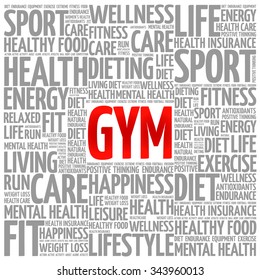 GYM word cloud background, health concept