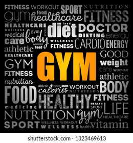 GYM word cloud collage background, health concept