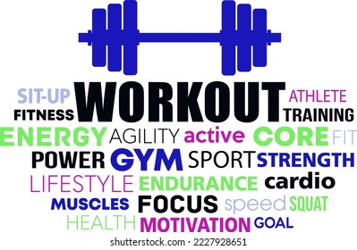 gym workout dumbell tag word cloud concept text is outline 