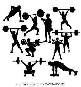 gym workout fitness set silhouette vector