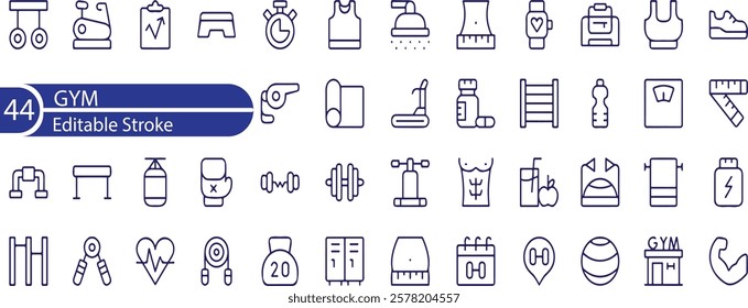 gym workout icons. Vector illustration in modern thin line style of fitness related icons , gym, sports equipment, exercises, and more