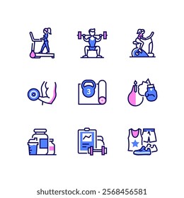 Gym and workout - line design style icons set
