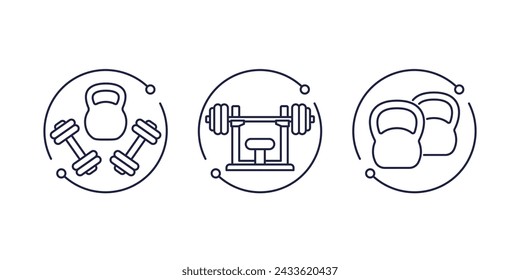 Gym and workout line icons