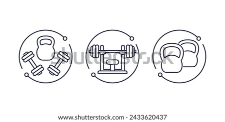 Gym and workout line icons