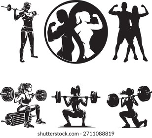 Elementos e íconos gráficos motivacionales de entrenamiento de gimnasio
