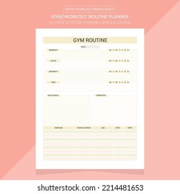 Gym Workout Routine Planner | Daily workout Log | Daily Gym Notebook | Workout Note Printable Planner