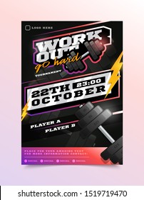 Gym workout Sport Flyer Vector. Vertical Card Poster Design For Sport Bar Promotion. Tournament Flyer. Invitation Illustration.