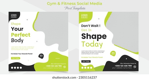 gym workout square flyer post banner and social media post template design package

