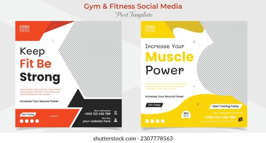 gym workout square flyer post banner and social media post template design package