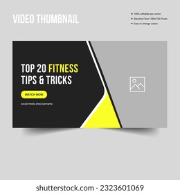 Gym and workout training video thumbnail, web banner template premium vector design eps file format