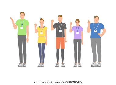 Gym young energetic male and female staff set: smiling pose variation 03