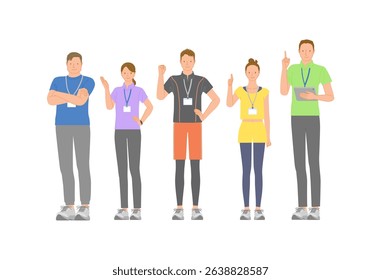 Gym young energetic male and female staff set: smiling pose variation 01