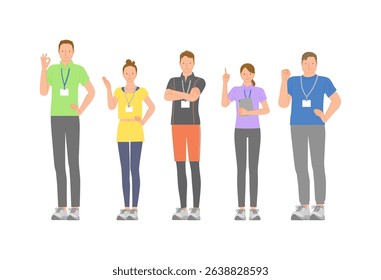Gym young energetic male and female staff set: smiling pose variation 02
