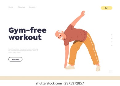 Gym-free workout advertisement landing page design template with elderly man enjoying training