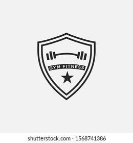 gym,muscle,barbell, shield logo design vector