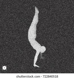 Gymnast. 3D Human Body Model. Black and white grainy design. Stippled vector illustration.