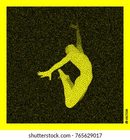 Gymnast. 3D Human Body Model. Black and yellow grainy design. Stippled vector illustration.