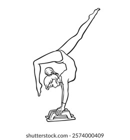 Gymnast in action. drawing with line art. simple design . cartoon. female gymnast. woman. vector illustrations