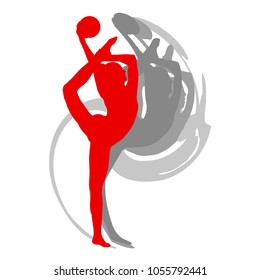 Gymnast art girl with ball vector background concept isolated on white