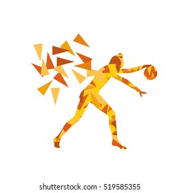 Gymnast with ball Art gymnastics abstract vector background illustration made of polygon fragments isolated on white