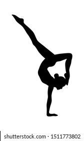 Gymnast black and white vector silhouette. Female yoga pose isolated on white background. Scorpion yoga pose. Vrishchikasana asana.