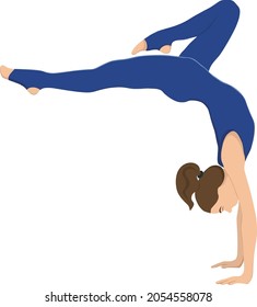 Gymnast in a blue leotard, transparent background