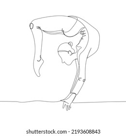 Gymnast doing an exercise on uneven bars, bridge exercise one line art. Continuous line drawing sports, fitness, pilates, athletics, strength, acrobat, athlete, woman, stretching, sexy body workout.