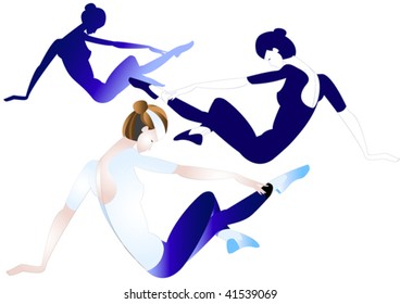 Gymnast doing exercises while sitting on the floor