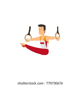 Gymnast doing strength exercises on sports equipment. vector illustration.