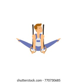 Gymnast doing strength exercises on sports equipment. vector illustration.