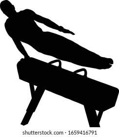 gymnast exercise pommel horse in gymnastics black silhouette