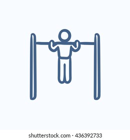 Gymnast exercising on bar vector sketch icon isolated on background. Hand drawn Gymnast exercising on bar icon. Gymnast exercising on bar sketch icon for infographic, website or app.