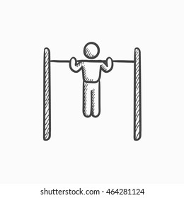 Gymnastik auf Bar, Vektorgrafik Symbol einzeln auf Hintergrund. Handgezeichnete Gymnastik auf Barsymbol. Gymnastik auf Barskizze Icon für Infografik, Website oder App.