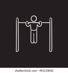 Gymnast exercising on bar vector sketch icon isolated on background. Hand drawn Gymnast exercising on bar icon. Gymnast exercising on bar sketch icon for infographic, website or app.