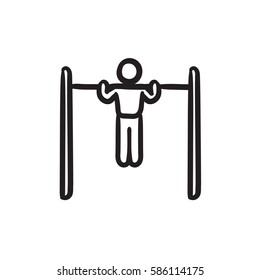 Gymnast exercising on bar vector sketch icon isolated on background. Hand drawn Gymnast exercising on bar icon. Gymnast exercising on bar sketch icon for infographic, website or app.