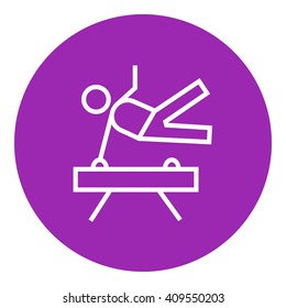 Gymnast exercising on pommel horse line icon.