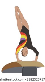 gymnast female inverted on a vaulting horse isolated on a white background