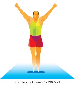 gymnast finished his floor exercise on the mat